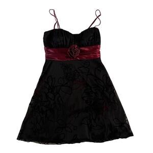 Y2K 2000s Burnout Velvet Dark Floral Mini Dress Sz M  Fairy Grunge Hoco